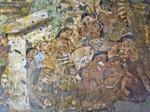 Ajanta Cave 1 Mahajanaka Jataka mural on horse — Ajanta