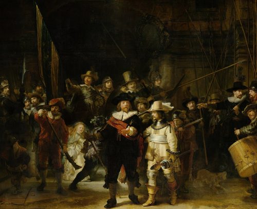 Dutch:  Officieren en andere schutters van wijk II in Amsterdam, onder leiding van kapitein Frans Banninck Cocq en luitenant Willem van Ruytenburch, bekend als ‘De Nachtwacht’ The Night Watch — Amsterdam