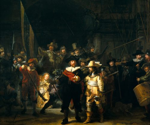 Dutch:  Officieren en andere schutters van wijk II in Amsterdam, onder leiding van kapitein Frans Banninck Cocq en luitenant Willem van Ruytenburch, bekend als ‘De Nachtwacht’ The Night Watch — Amsterdam