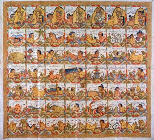 COLLECTIE TROPENMUSEUM Katoenen kalenderdoek met Balinese taferelen TMnr 0-708 — Bali