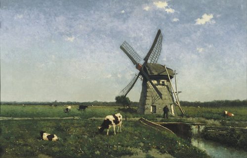 Dutch:  Landschap met molen bij Schiedam Landscape with Windmill near Schiedam — Barbizon