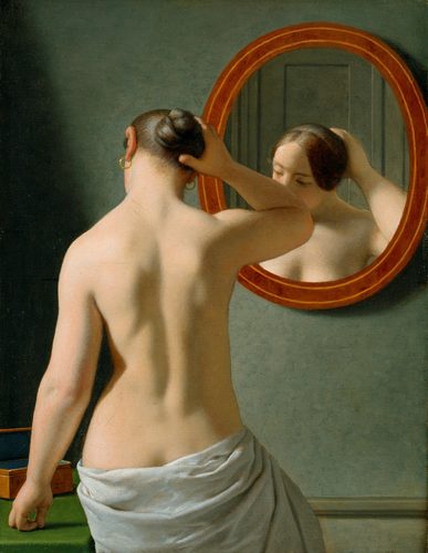 A nude woman doing her hair before a mirror — Copenhagen