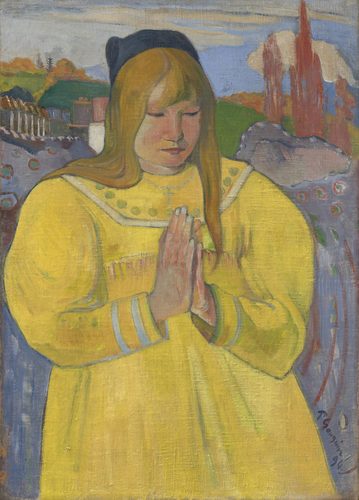 French:  Bretonne en prièrePraying Breton girl / Young christian girl — Pont-Aven