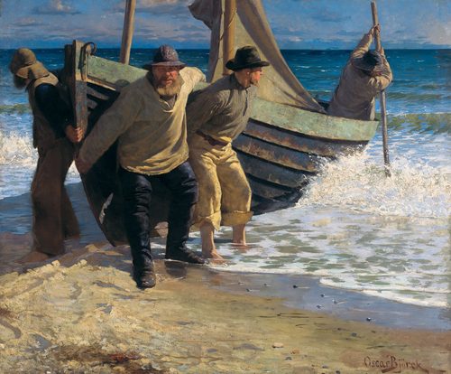 Swedish:  Båden sættes i søen — Skagen