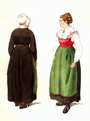 Folkdräkt, helgdagsdräkt, Ny socken, Värmland. Emelie von Walterstorff - Nordiska Museet - NMA.0027739 — Stockholm