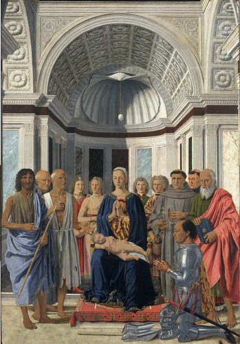 Madonna and Child with Saints, Angels and Federico da Montefeltro (San Bernardino Altarpiece) — Urbino